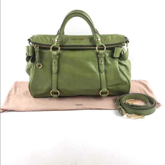 MIU MIU Apple Green Pebbled Leather Bow bag - Picture 3 of 8
